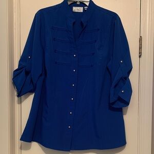 Chic Royal Blue Blouse with Button Accents